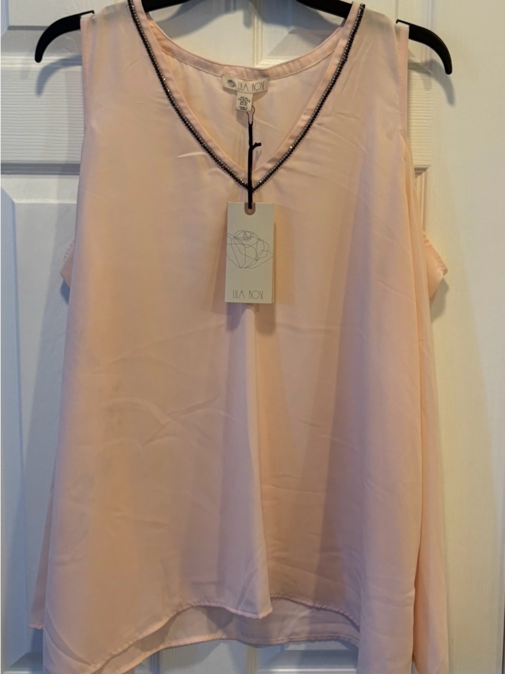 Lila Rose Light Blush Pink V-Neck Beaded Top